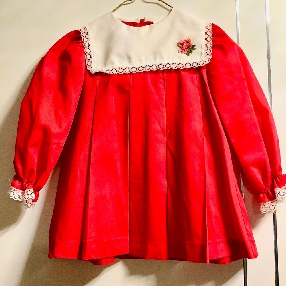 Vintage 1980s New 3X Pleated Red Dress